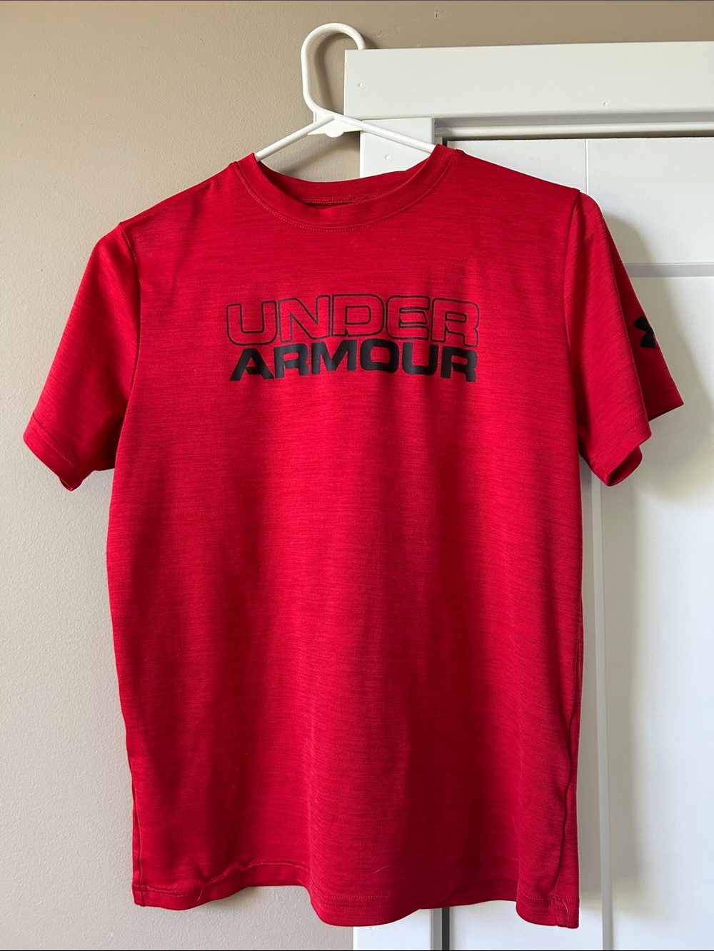 Under Armour Red Short Sleeve Performance Tee with Black Logo